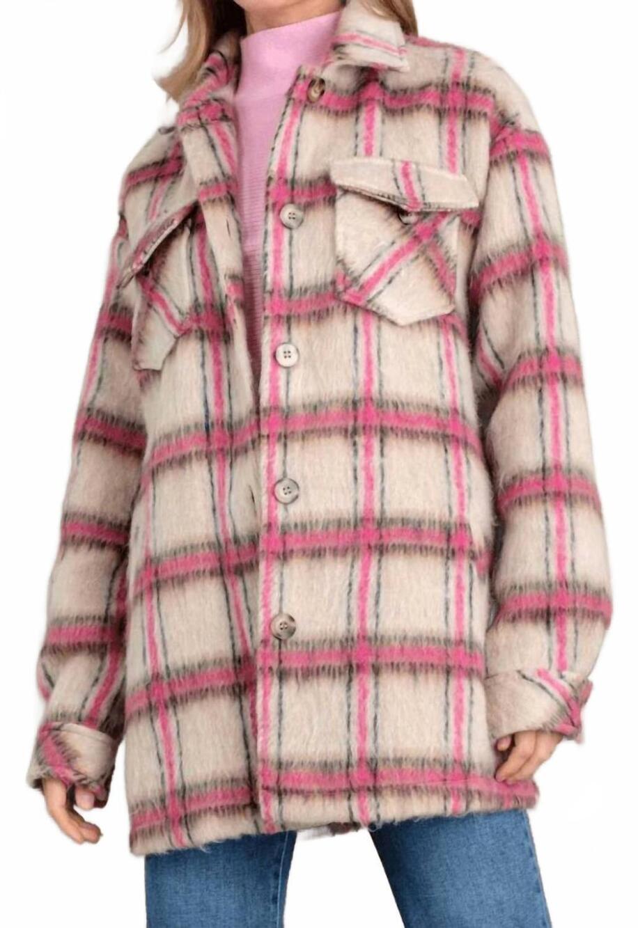 NEW SHOP NEIGHBOR button down furry jacket in pink